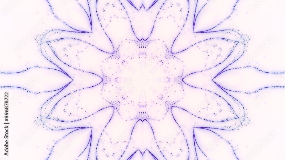Φωτογραφία symmetrisch angeordnete violette Partikel auf hellem Untergrund, lütenförmig, Mu