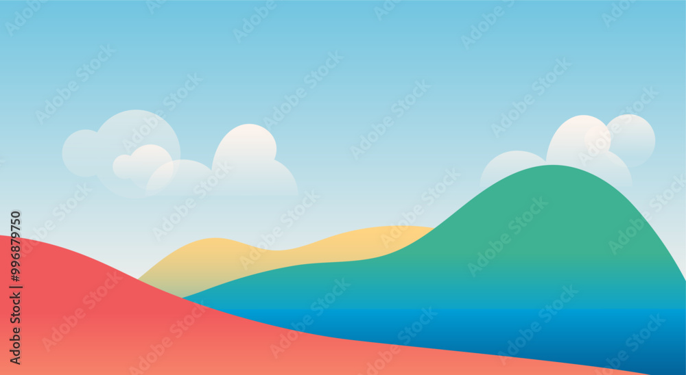 Serene colorful hillscape with hills beneath a vast blue sky, offering a sense of peace, space, and natural beauty Serene colorful hillscape with hills beneath a vast blue sky, offering a sense of peace, space, and natural beauty