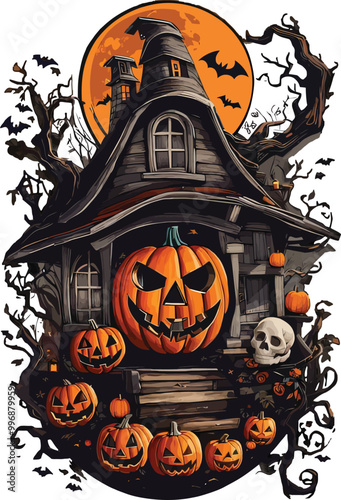 Pumpkin gust house halloween t-shirt Print