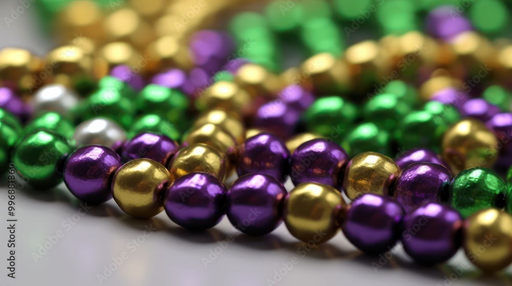 Close-Up of Shiny Mardi Gras Beads Close-Up of Shiny Mardi Gras Beads