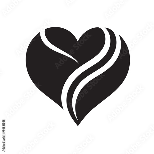 Minimalist Black Silhouette Heart Icon on White Background