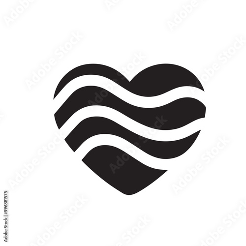 Minimalist Black Silhouette Heart Icon on White Background