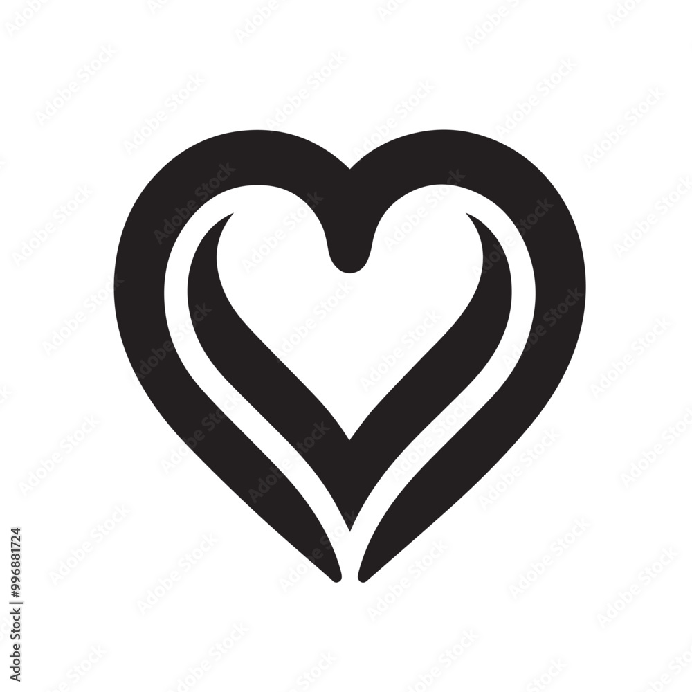 Minimalist Black Silhouette Heart Icon on White Background Minimalist Black Silhouette Heart Icon on White Background