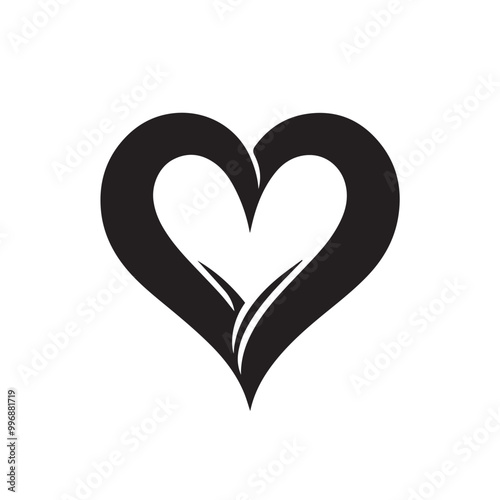 Minimalist Black Silhouette Heart Icon on White Background