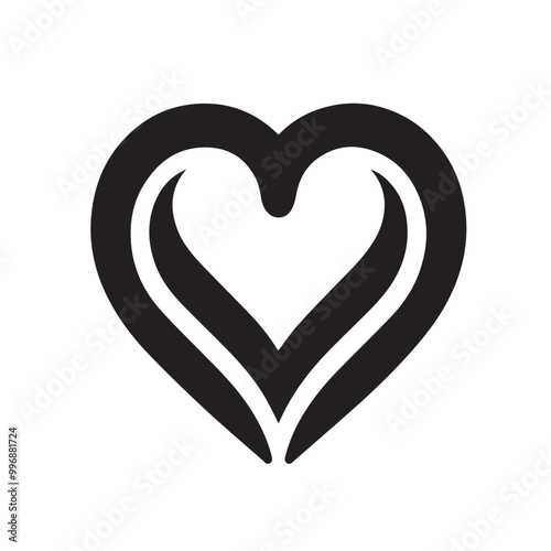 Minimalist Black Silhouette Heart Icon on White Background
