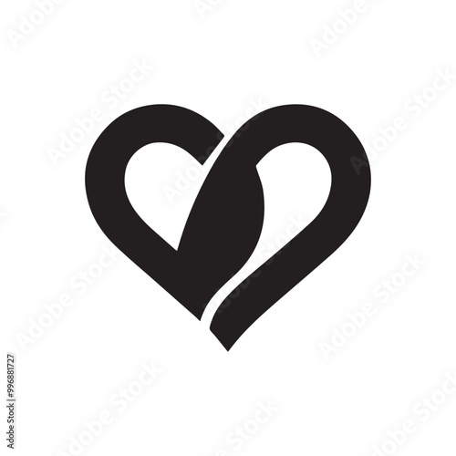 Minimalist Black Silhouette Heart Icon on White Background