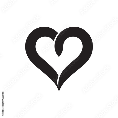 Minimalist Black Silhouette Heart Icon on White Background