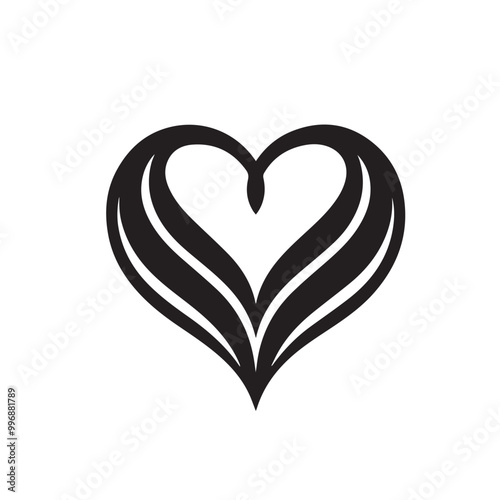 Minimalist Black Silhouette Heart Icon on White Background