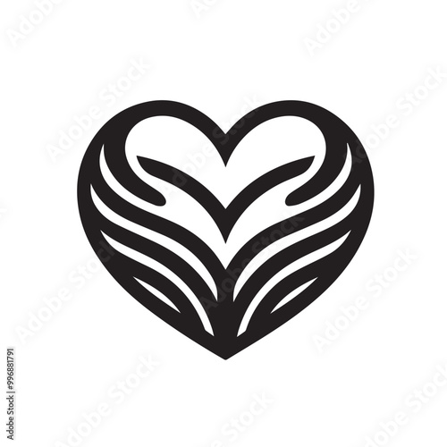 Minimalist Black Silhouette Heart Icon on White Background