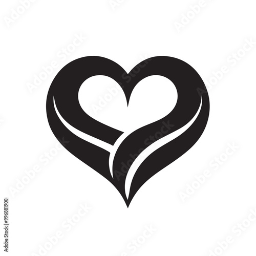 Minimalist Black Silhouette Heart Icon on White Background