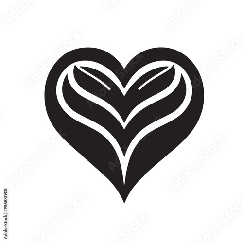 Minimalist Black Silhouette Heart Icon on White Background