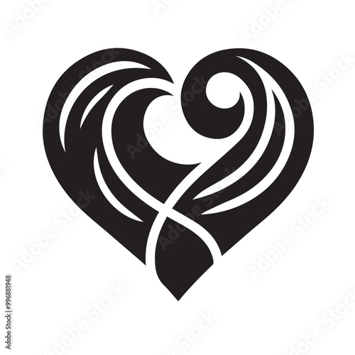 Minimalist Black Silhouette Heart Icon on White Background
