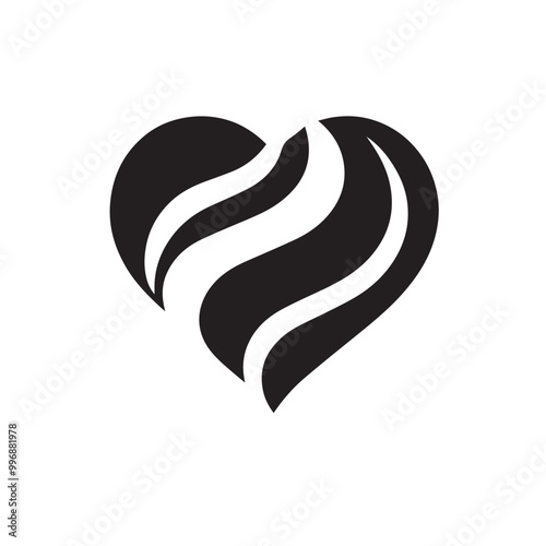 Minimalist Black Silhouette Heart Icon on White Background