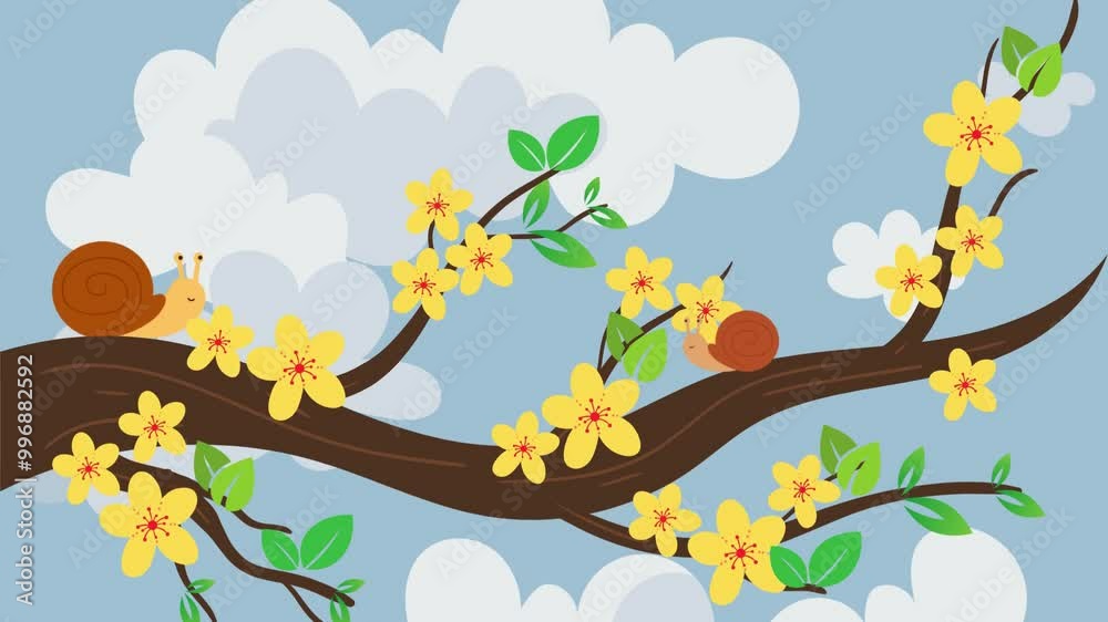 animation of snail on a  tree branch