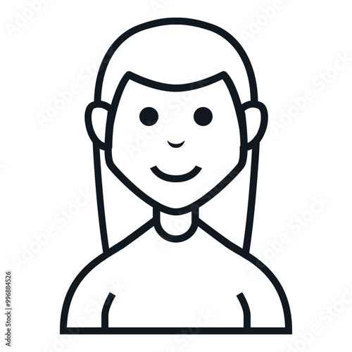 Woman Long Hair Avatar Style Icon. Simple Character Smile Vector Illustration.