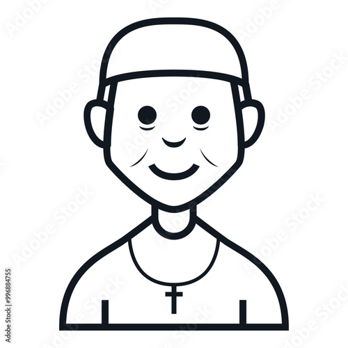 Priest Avatar Style Icon. Simple Character Smile Vector Illustration.