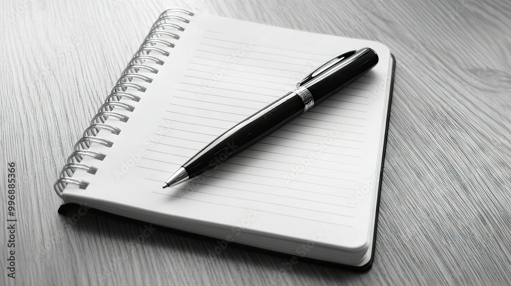 An empty notebook with a pen placed on it, offering room for text or ideas.