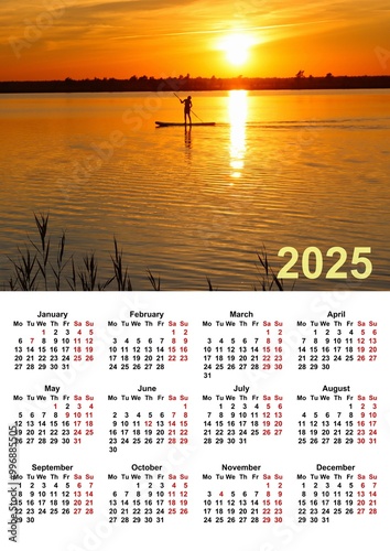 Calendar for 2025 printable 300 dpi with illustration, Europa Grid