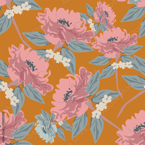 abstract a solid multicolor small and big flower mixed vector pattern arrangement with medium color, all over vector design with white background illustration digital image for textile printing factor