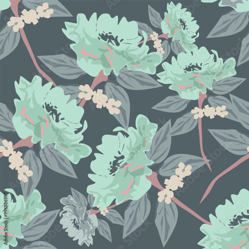 abstract a solid multicolor small and big flower mixed vector pattern arrangement with medium color, all over vector design with white background illustration digital image for textile printing factor