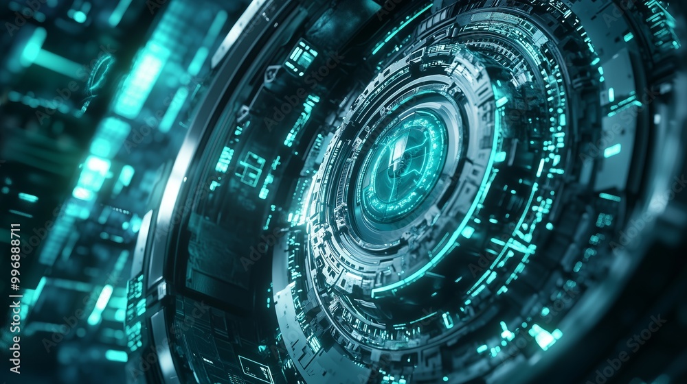 Futuristic metal wheel, illuminated by LED lights, showcases intricate gears and holographic displays. Futuristic metal wheel, illuminated by LED lights, showcases intricate gears and holographic displays.