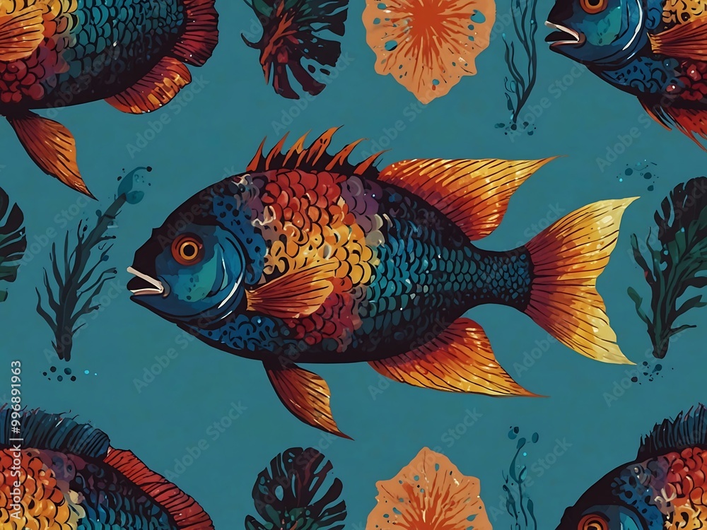 Colorful exotic fish illustration.