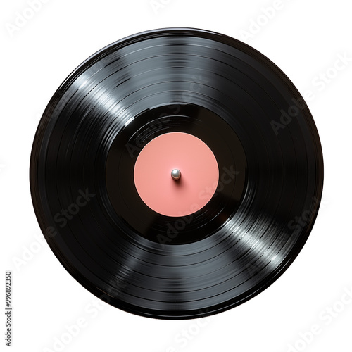 Obraz na płótnie A glossy black vinyl record with pink center displayed on a transparent background w salonie