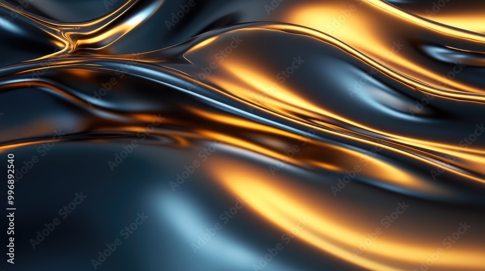 Obraz premium Smooth metallic curves and glowing light forming a futuristic abstract landscape, like molten metal. No people, no logo.