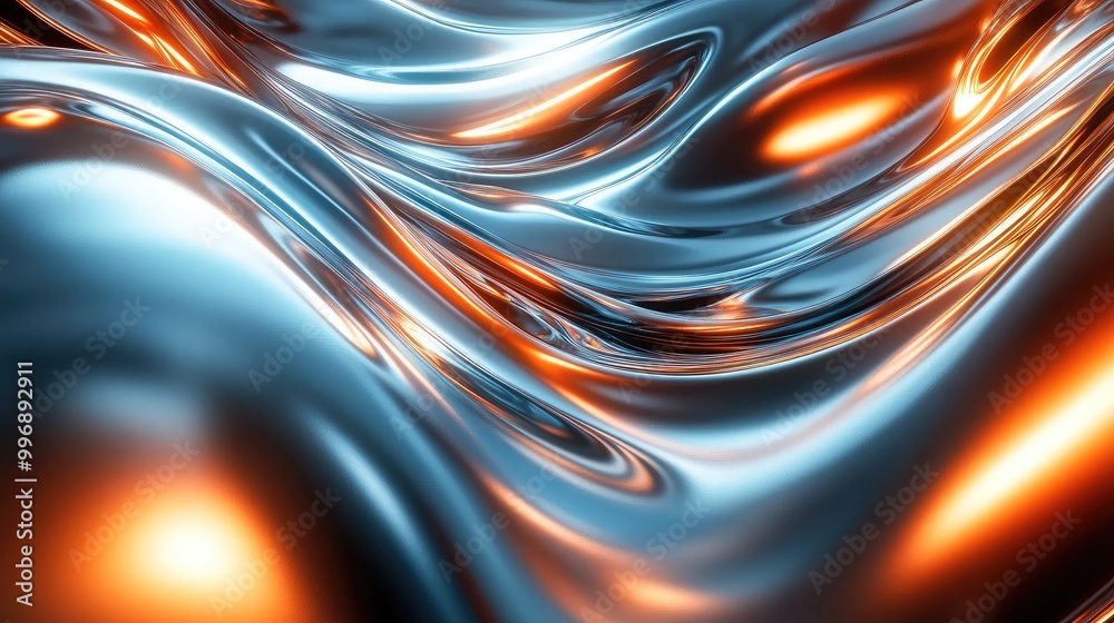 Smooth metallic curves and glowing light effects creating a futuristic abstract landscape resembling molten metal. No people, no logo. Smooth metallic curves and glowing light effects creating a futuristic abstract landscape resembling molten metal. No people, no logo.