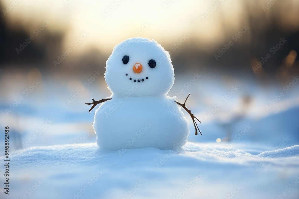 A Simple Snowman With Stick Arms Standing in Snow A Simple Snowman With Stick Arms Standing in Snow