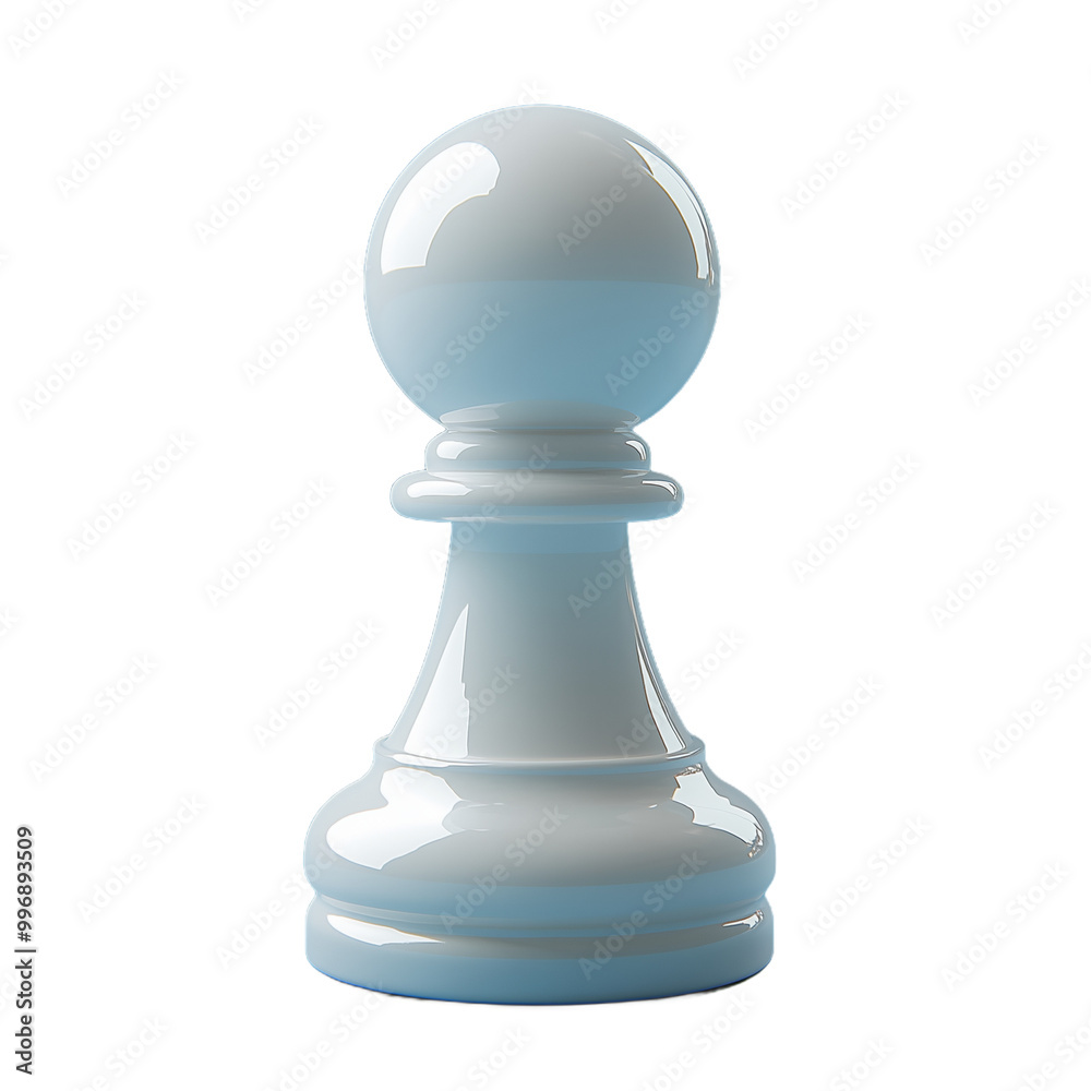 Glossy white chess pawn on a transparent background, representing competition and strategy