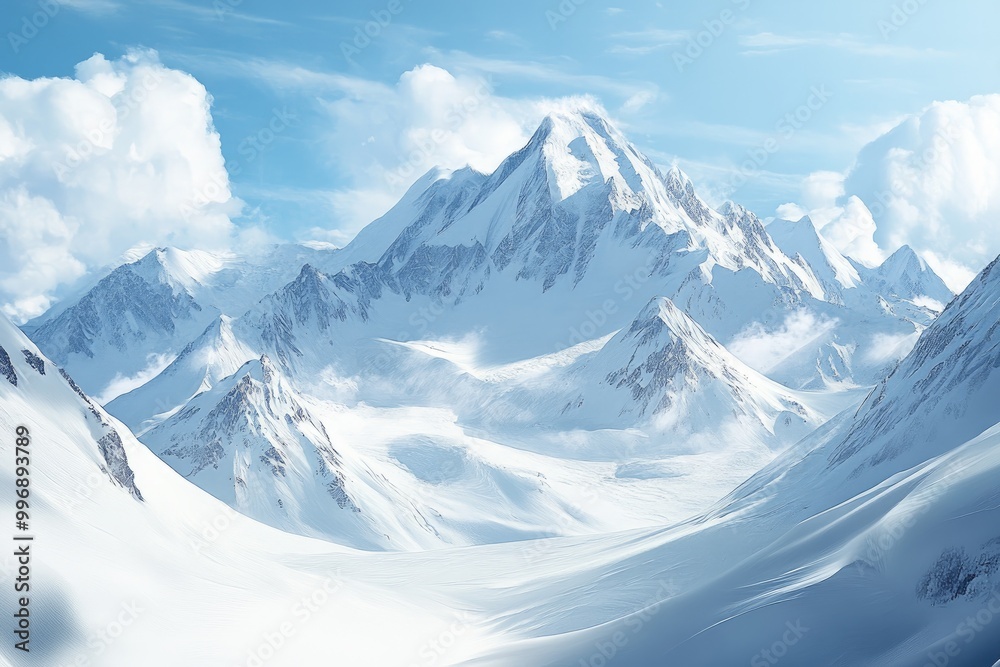 Fototapeta premium A Snowy Mountain Range Under a Clear Blue Sky