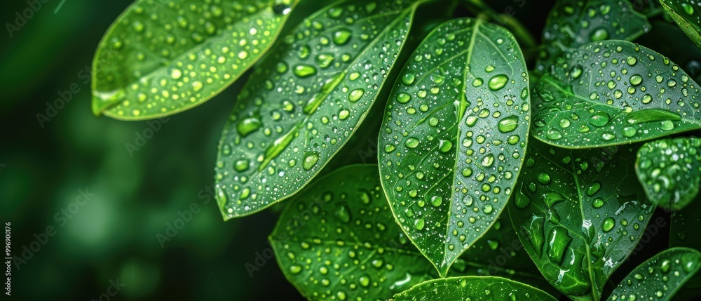 Fresh Green Leaves with Raindrops in Nature Fresh Green Leaves with Raindrops in Nature