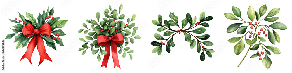 A collection of holiday-themed wreaths adorned with red ribbons and greenery, perfect for festive decorations. A collection of holiday-themed wreaths adorned with red ribbons and greenery, perfect for festive decorations.