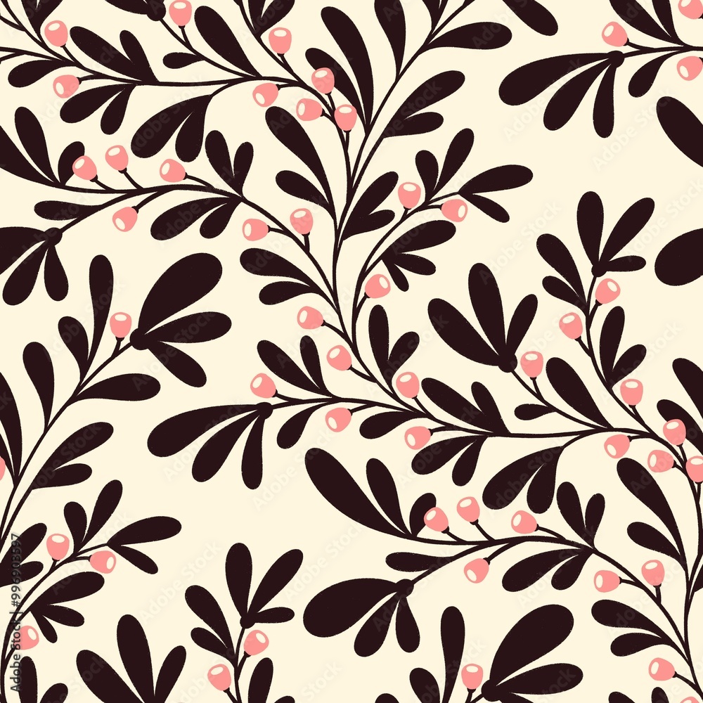Trailing Brown Berry Branch, seamless pattern Trailing Brown Berry Branch, seamless pattern