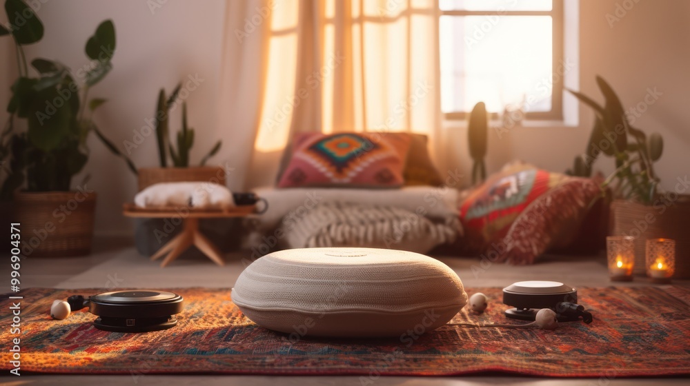 Relaxing Boho Interior with Cushions and Sound System Relaxing Boho Interior with Cushions and Sound System