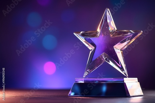 Star shape of crystal trophy with purple background