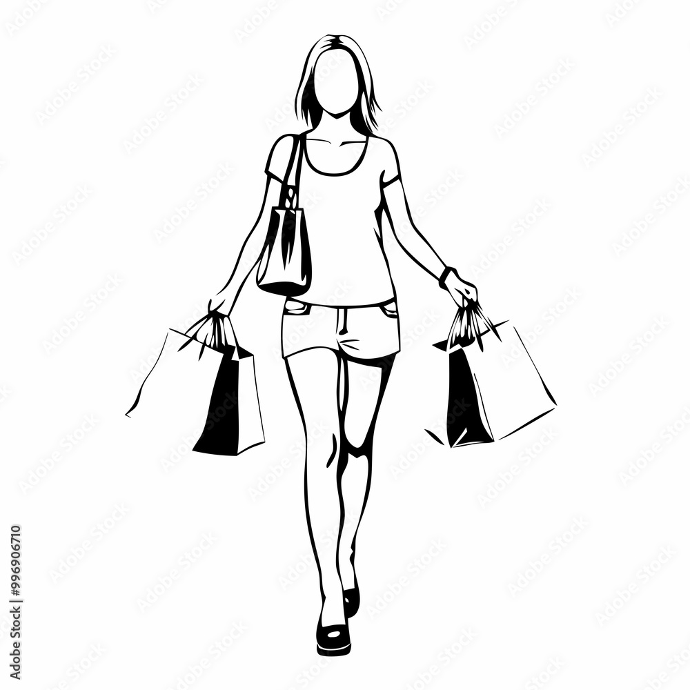 Outline woman shopping happy carrying bags walking with purse
Outline woman shopping happy carrying bags walking with purse