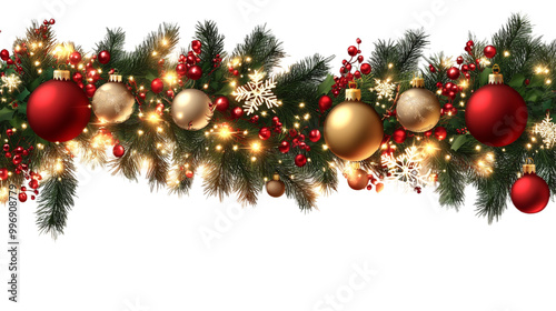 Christmas tree garland on transparent background.