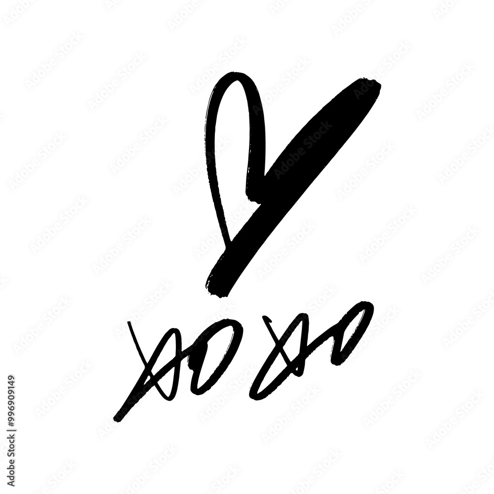 Fototapeta premium Hand-drawn black isolated heart and hugs and kisses lettering. Brush, ink. Decor element. Valentine's day card, pattern element and love symbol. Vector, clipart.