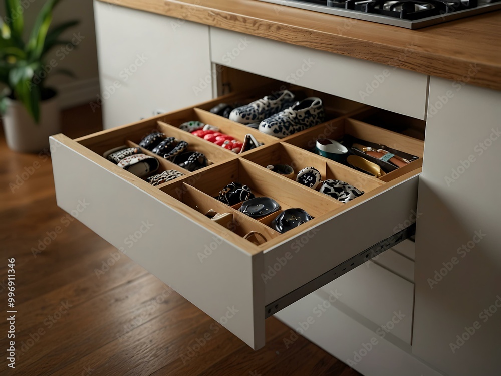 Drawer dividers in a home setting. Drawer dividers in a home setting.