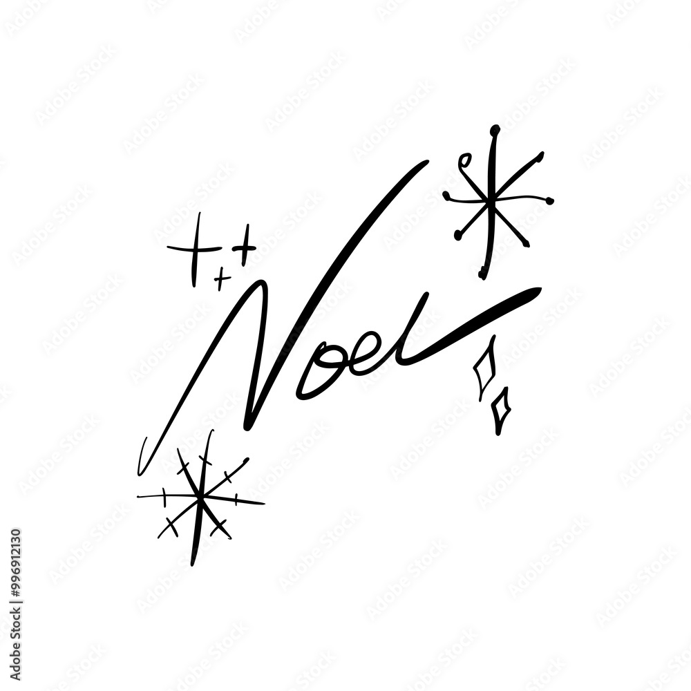 Noel lettering text, hand drawn black and white snowflake. Brush, ink Christmas decor element. New Year party day card, pattern element and winter symbol. Vector, clip-art. Noel lettering text, hand drawn black and white snowflake. Brush, ink Christmas decor element. New Year party day card, pattern element and winter symbol. Vector, clip-art.