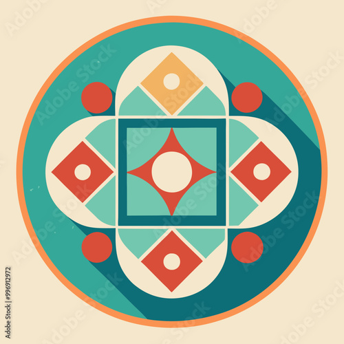 Vintage pattern icon. Circle and square shapes