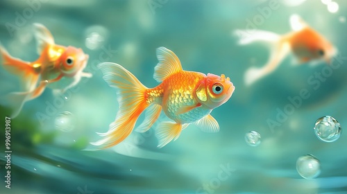  Beautiful bright goldfish underwater 