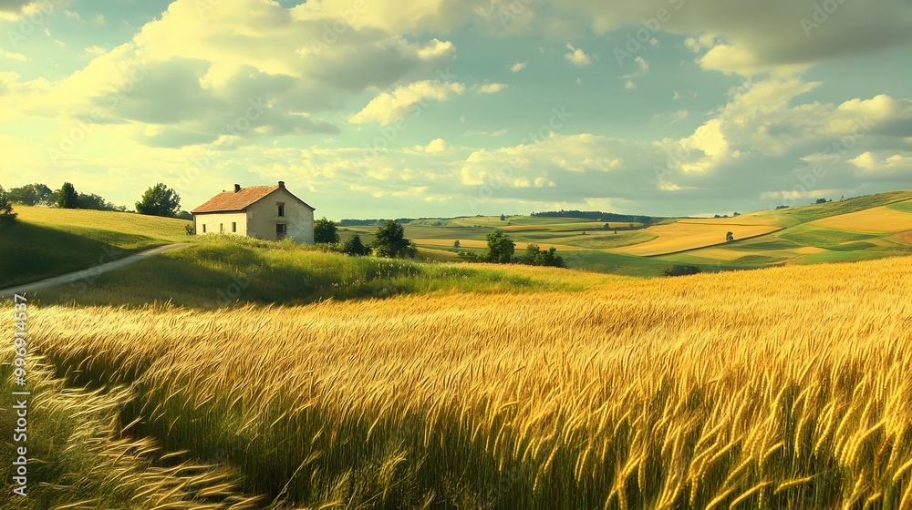 Vast wheat fields swaying in the gentle breeze creating a serene and picturesque countryside landscape The golden hues of the ripened grain stretch out to the horizon Vast wheat fields swaying in the gentle breeze creating a serene and picturesque countryside landscape The golden hues of the ripened grain stretch out to the horizon