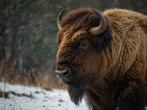 European bison in the Bieszczady Mountains, Poland.