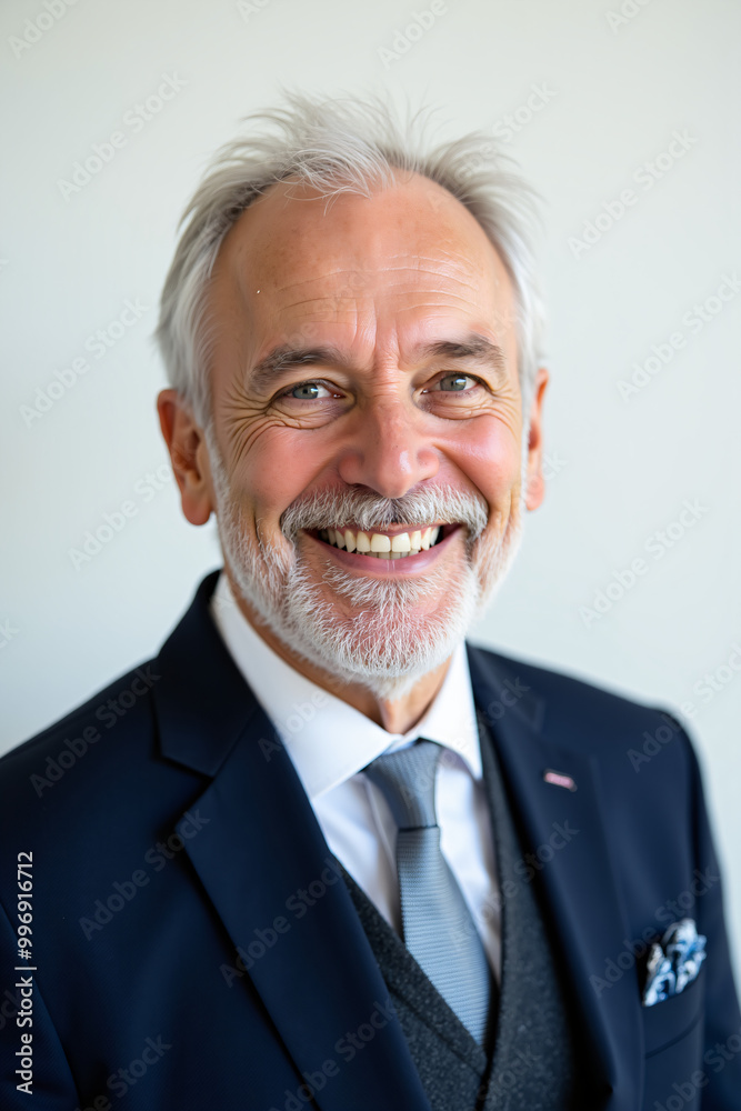 Senior executive portrait smiling in navy suit Senior executive portrait smiling in navy suit