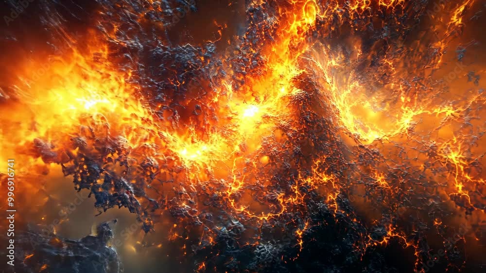 This is a close-up of a fiery explosion on a planet This is a close-up of a fiery explosion on a planet