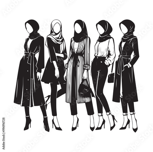 hijab style silhouette illustration vector