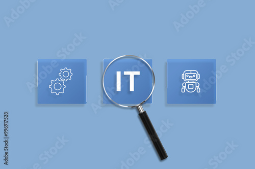 Magnifying Glass focuses on IT information technology concept, computer systems